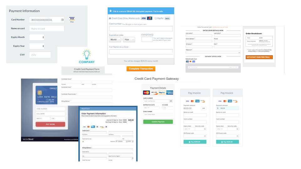 A sample of card entry forms randomly selected from a Google Image search